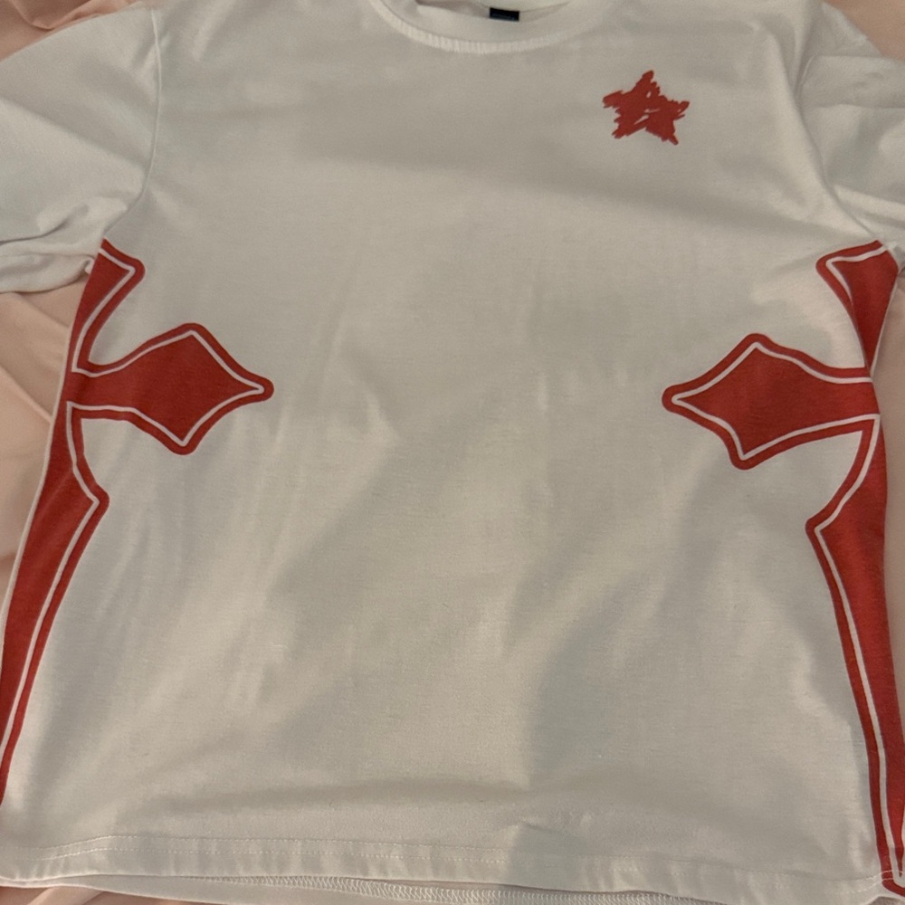 ROMWE White and Red Short Sleeve Tee